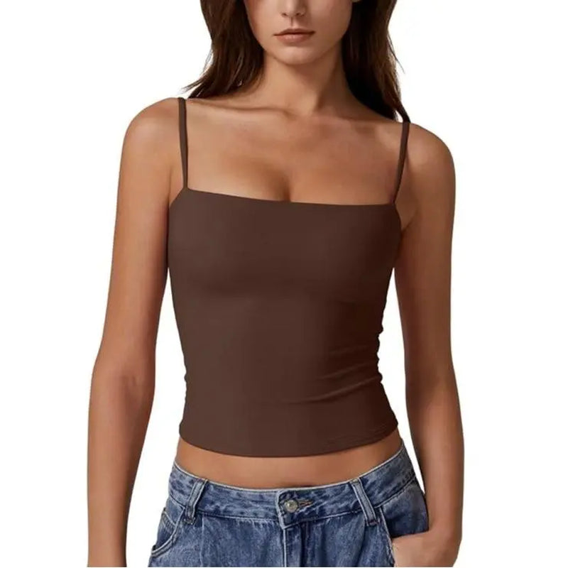 QINSEN Apparel Women'S Double Lined Basic Tank Top Adjustable Spaghetti Straps Sleeveless Camisole Shirts Breathable Casual Wear