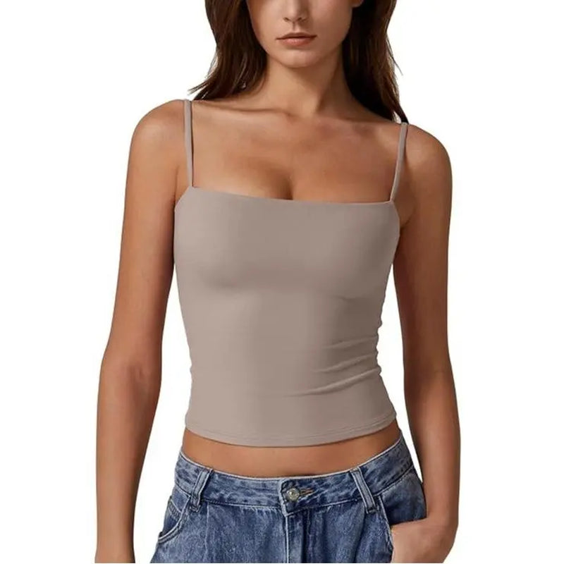 QINSEN Apparel Women'S Double Lined Basic Tank Top Adjustable Spaghetti Straps Sleeveless Camisole Shirts Breathable Casual Wear