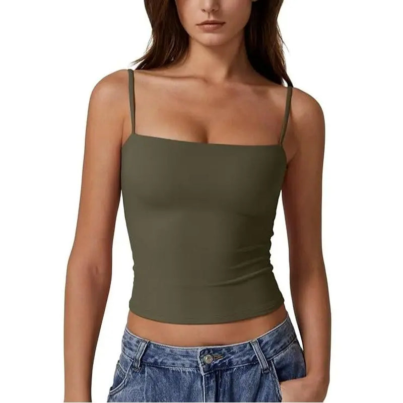 QINSEN Apparel Women'S Double Lined Basic Tank Top Adjustable Spaghetti Straps Sleeveless Camisole Shirts Breathable Casual Wear