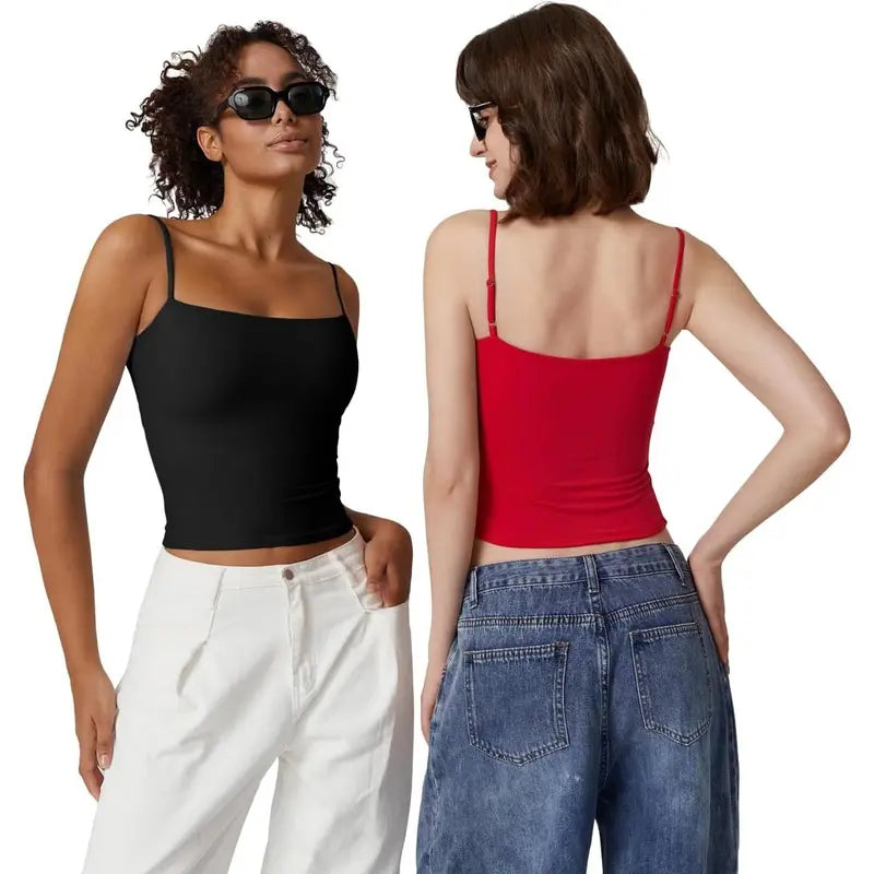 QINSEN Apparel Women'S Double Lined Basic Tank Top Adjustable Spaghetti Straps Sleeveless Camisole Shirts Breathable Casual Wear