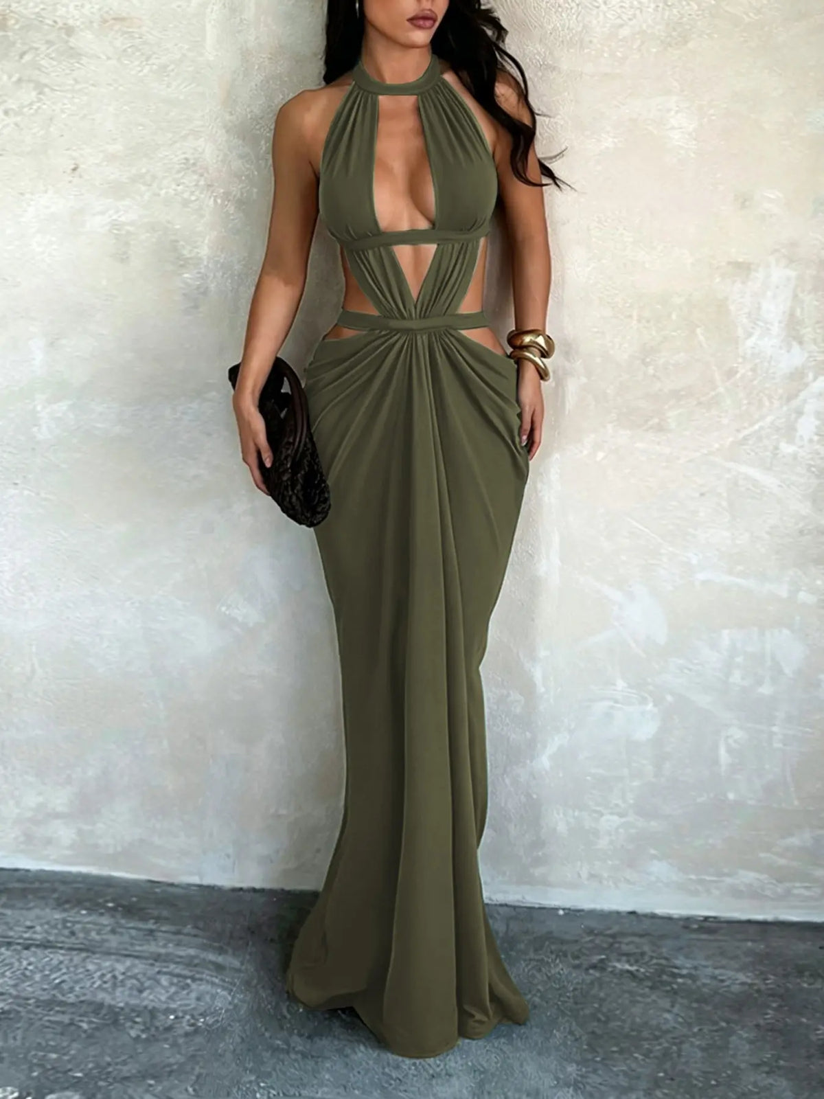 Shimmering Ribbon Vacation Cutout Dress, Party Prom Gown, Elegant Hollow Out Design, Perfect for Summer Parties, Chic and Comfortable Evening Wear