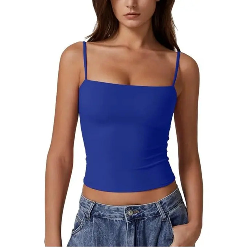 QINSEN Apparel Women'S Double Lined Basic Tank Top Adjustable Spaghetti Straps Sleeveless Camisole Shirts Breathable Casual Wear