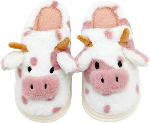 Cow Slippers for Women, Adults Print Cartoon Fuzzy Cute Bedroom House Shoes with Memory Foam for Winter, Fluffy Thick Cozy Kawaii Slides