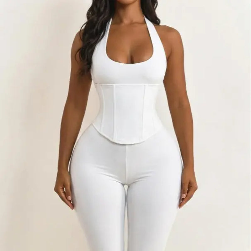Women’S Seamless Polka Dot Shapewear Halter Bodysuit 2-Piece Set, Tummy Control & Butt Lift Waist Trainer