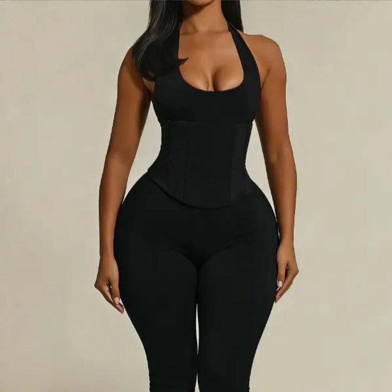 Women’S Seamless Polka Dot Shapewear Halter Bodysuit 2-Piece Set, Tummy Control & Butt Lift Waist Trainer