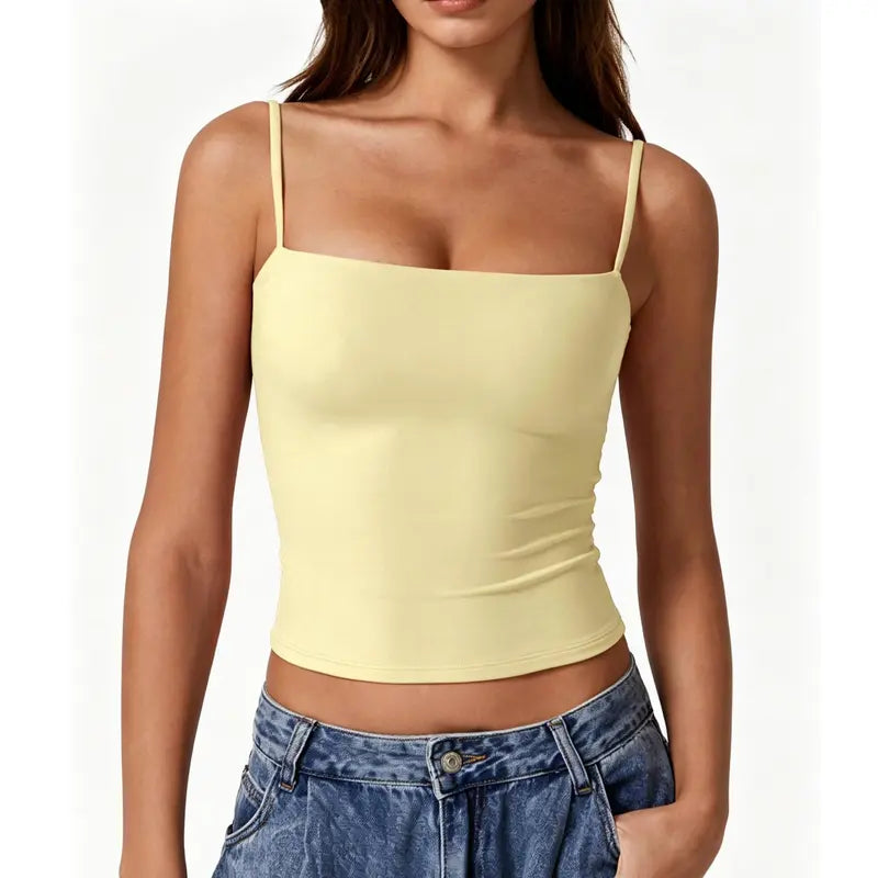 QINSEN Apparel Women'S Double Lined Basic Tank Top Adjustable Spaghetti Straps Sleeveless Camisole Shirts Breathable Casual Wear