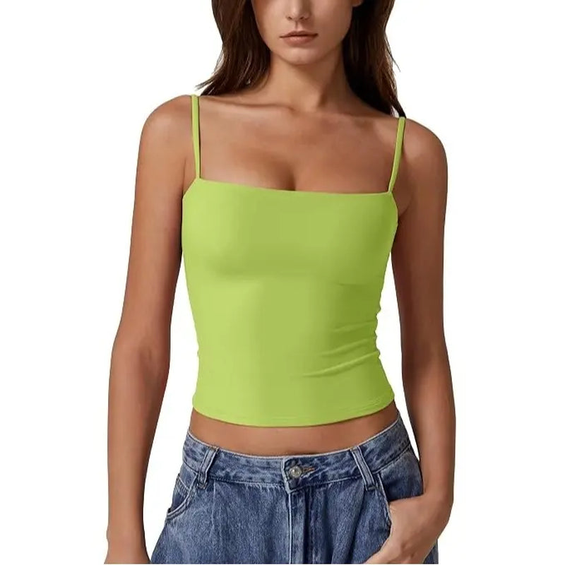 QINSEN Apparel Women'S Double Lined Basic Tank Top Adjustable Spaghetti Straps Sleeveless Camisole Shirts Breathable Casual Wear