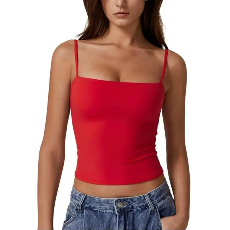 QINSEN Apparel Women'S Double Lined Basic Tank Top Adjustable Spaghetti Straps Sleeveless Camisole Shirts Breathable Casual Wear