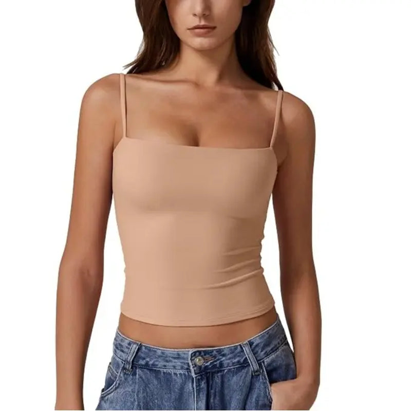 QINSEN Apparel Women'S Double Lined Basic Tank Top Adjustable Spaghetti Straps Sleeveless Camisole Shirts Breathable Casual Wear