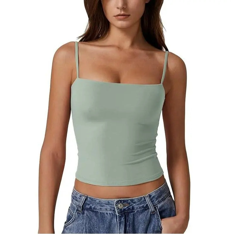 QINSEN Apparel Women'S Double Lined Basic Tank Top Adjustable Spaghetti Straps Sleeveless Camisole Shirts Breathable Casual Wear
