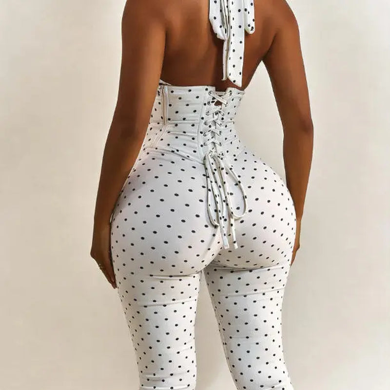 Women’S Seamless Polka Dot Shapewear Halter Bodysuit 2-Piece Set, Tummy Control & Butt Lift Waist Trainer