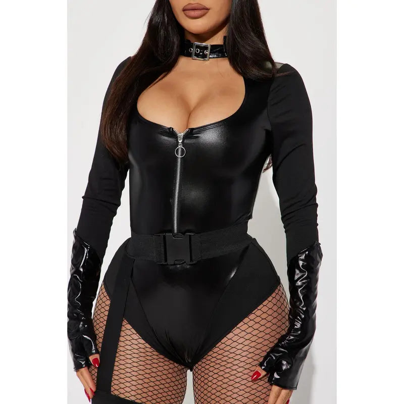 Sexy Cat Hero 3 Piece Costume Set - Black