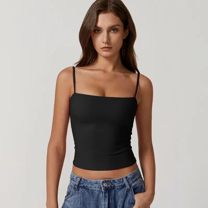 QINSEN Apparel Women'S Double Lined Basic Tank Top Adjustable Spaghetti Straps Sleeveless Camisole Shirts Breathable Casual Wear