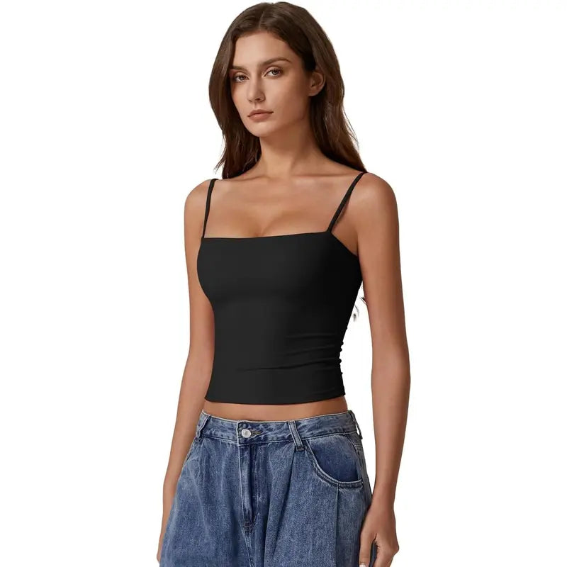 QINSEN Apparel Women'S Double Lined Basic Tank Top Adjustable Spaghetti Straps Sleeveless Camisole Shirts Breathable Casual Wear