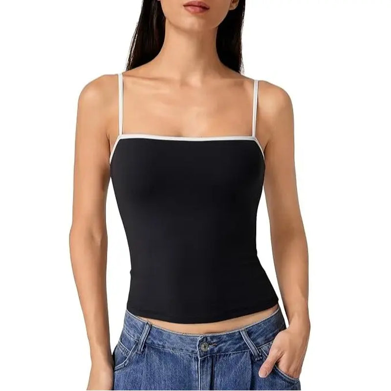 QINSEN Apparel Women'S Double Lined Basic Tank Top Adjustable Spaghetti Straps Sleeveless Camisole Shirts Breathable Casual Wear