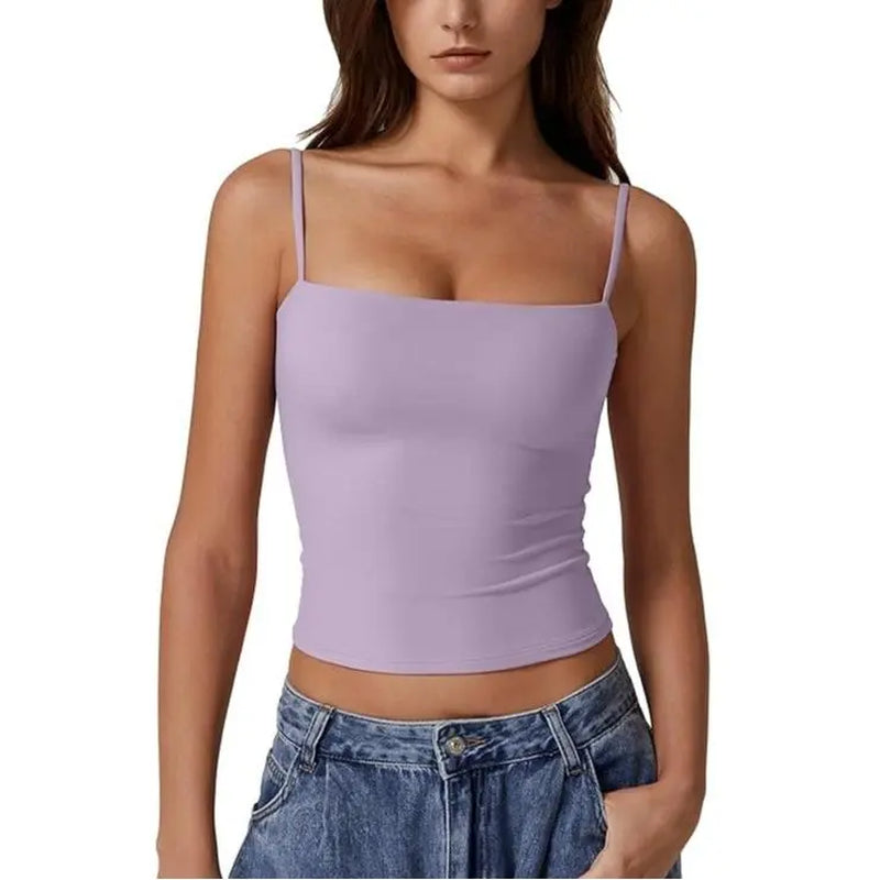 QINSEN Apparel Women'S Double Lined Basic Tank Top Adjustable Spaghetti Straps Sleeveless Camisole Shirts Breathable Casual Wear