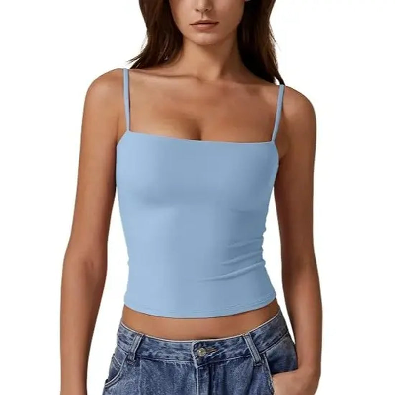 QINSEN Apparel Women'S Double Lined Basic Tank Top Adjustable Spaghetti Straps Sleeveless Camisole Shirts Breathable Casual Wear