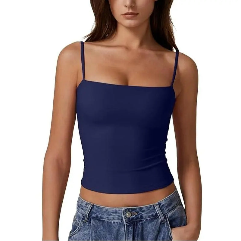 QINSEN Apparel Women'S Double Lined Basic Tank Top Adjustable Spaghetti Straps Sleeveless Camisole Shirts Breathable Casual Wear