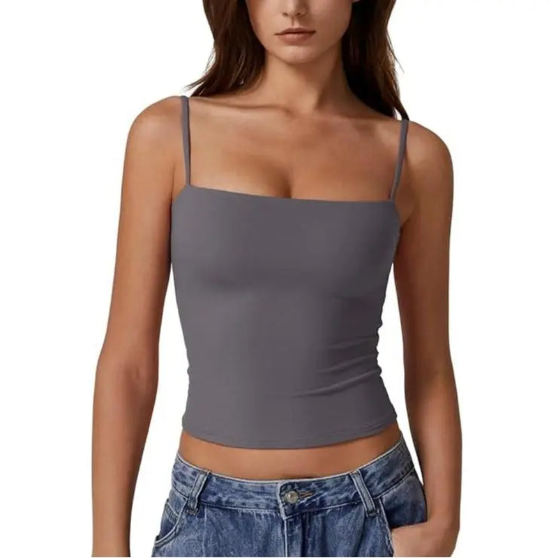 QINSEN Apparel Women'S Double Lined Basic Tank Top Adjustable Spaghetti Straps Sleeveless Camisole Shirts Breathable Casual Wear