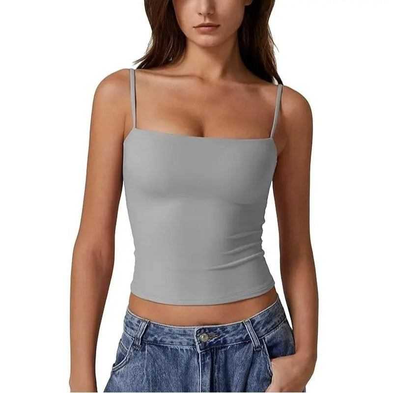 QINSEN Apparel Women'S Double Lined Basic Tank Top Adjustable Spaghetti Straps Sleeveless Camisole Shirts Breathable Casual Wear