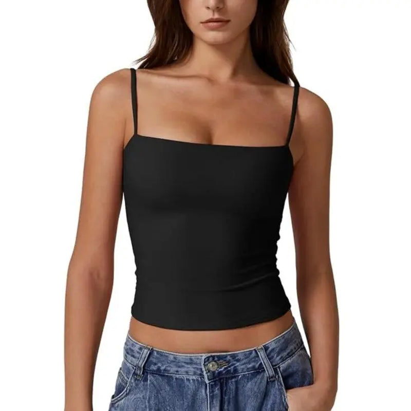 QINSEN Apparel Women'S Double Lined Basic Tank Top Adjustable Spaghetti Straps Sleeveless Camisole Shirts Breathable Casual Wear