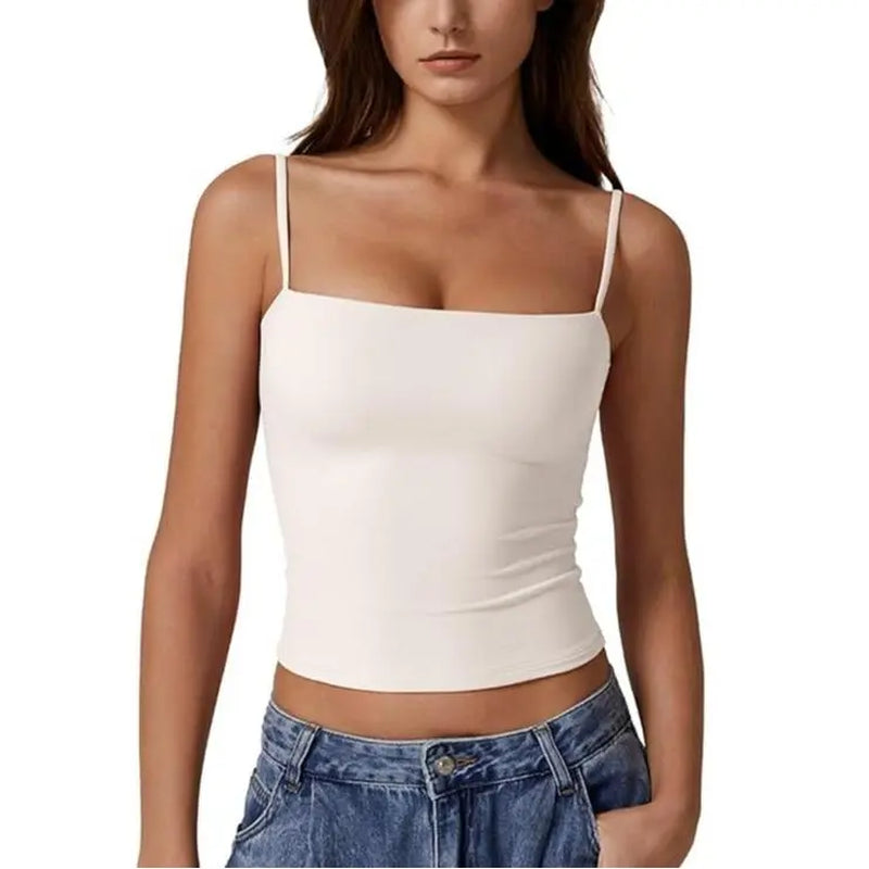 QINSEN Apparel Women'S Double Lined Basic Tank Top Adjustable Spaghetti Straps Sleeveless Camisole Shirts Breathable Casual Wear